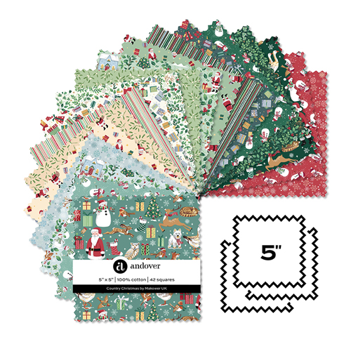 Makower UK Country Christmas Charm Pack